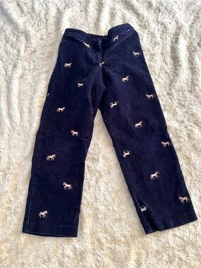 HARTSTRINGS Girl's Blue Corduroy Embroidered Horse Pants Size 5